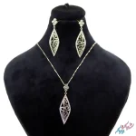 نیم ست نقره ۹۲۵ طرح لوزی (Rhodium Plated) | لوکس، نگین‌دار و آبکاری رادیوم