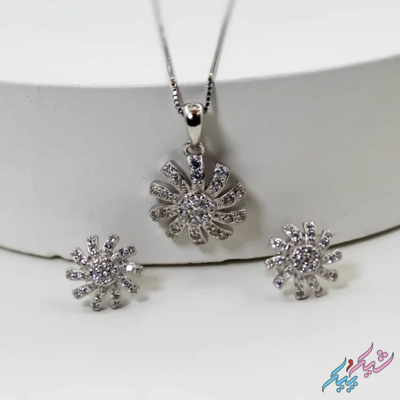نیم ست نقره ۹۲۵ طرح گل آفتابگردان