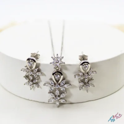 نیم ست نقره ۹۲۵ مدل گل جواهری