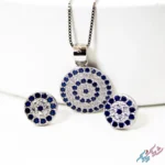 نیم ست نقره ۹۲۵ «چشم نظر»  | نگین‌های آبی تیره و سفید - Image 2