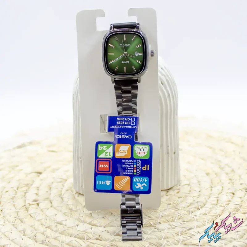 ساعت مچی زنانه طرح کاسیو صفحه سبز اولد مانی و بند مشکی