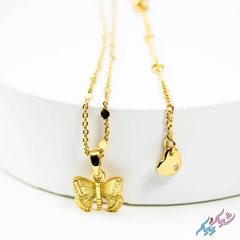 نیم ست گردنبند پروانه طلایی مشابه طلا شیک و کلاسیک - Image 2