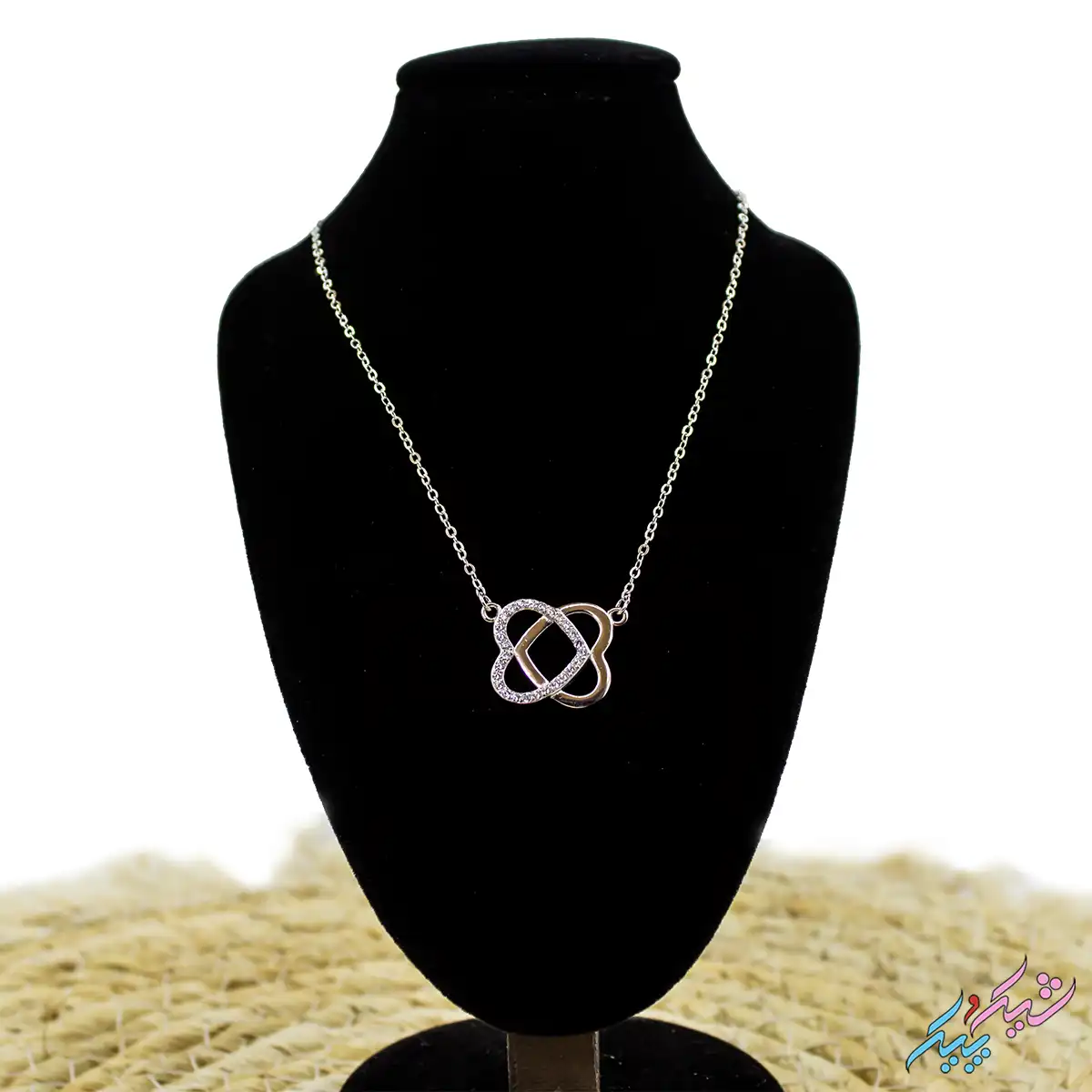 silver-gardanband-1-3 گردنبند نقره 925 وارداتی زنانه مدل دو قلب درخشان نگینی - تصویر 1