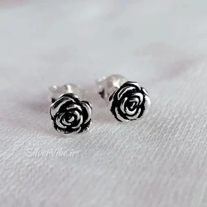 گوشواره و پیرسینگ نقره 925 میخی مدل گل رز