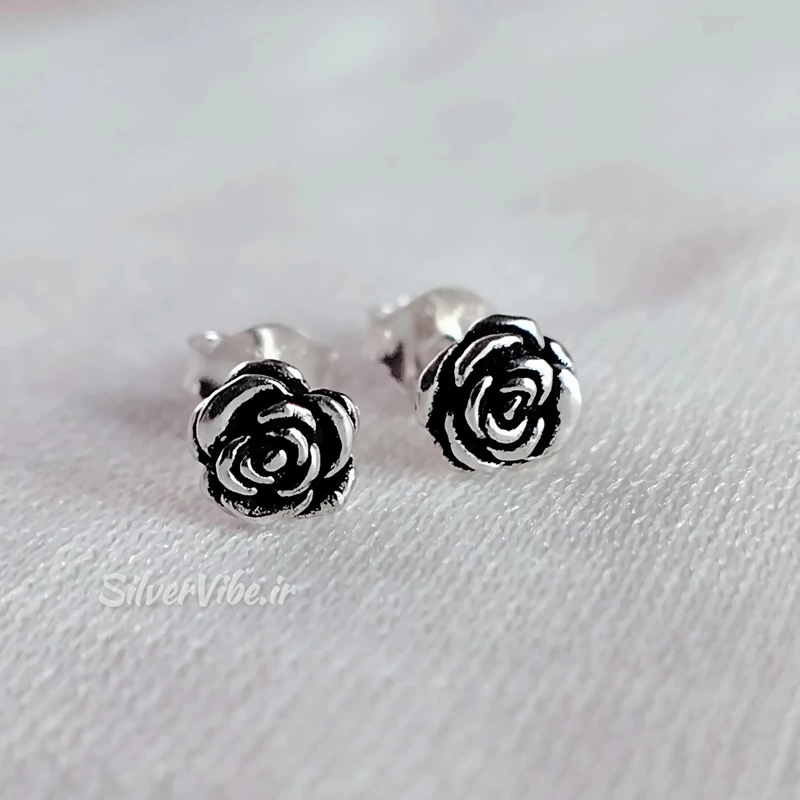 silver-goshvareh-2-4 گوشواره و پیرسینگ نقره 925 میخی مدل گل رز
