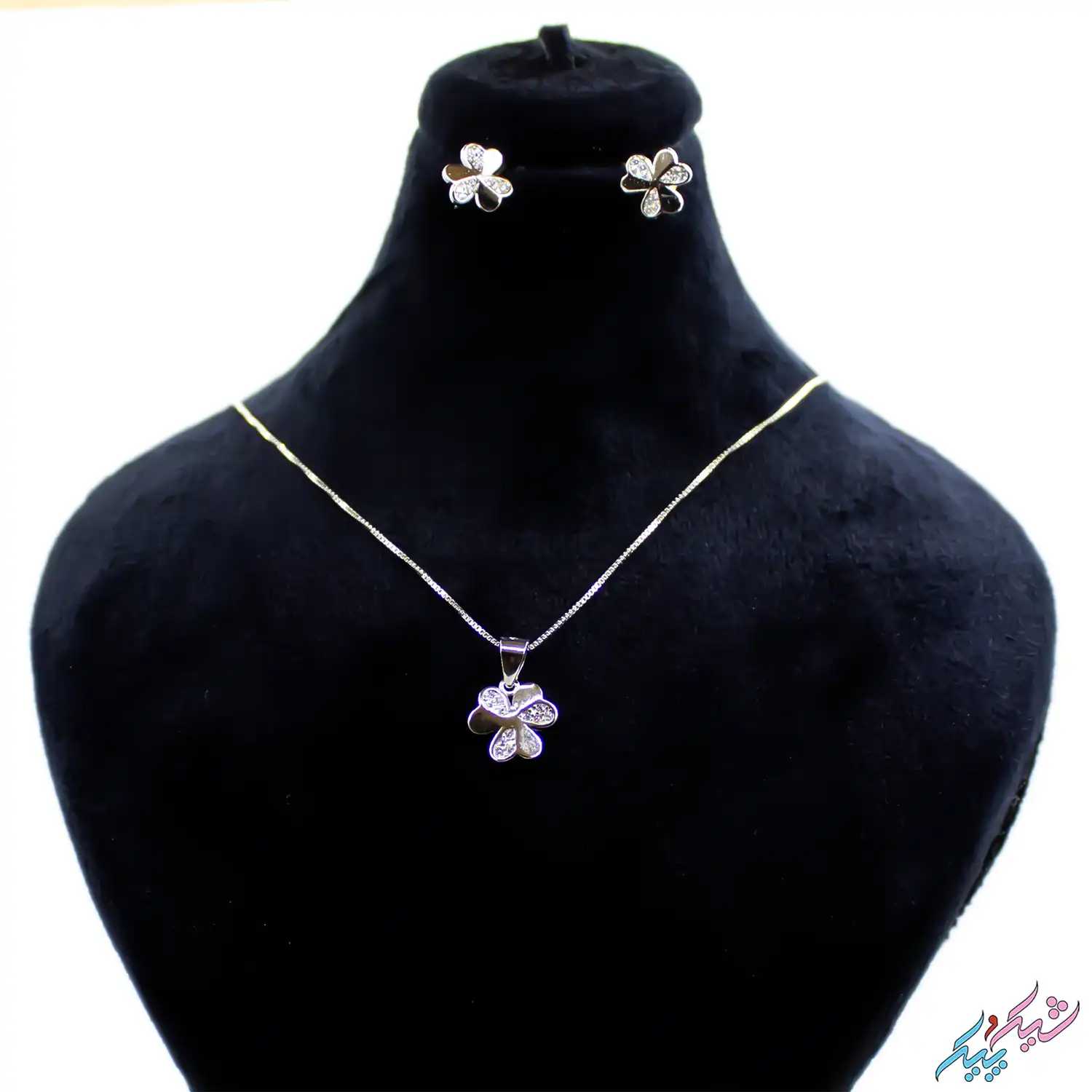 silver-nimset-14-3 نیم ست نقره 925 وارداتی زنانه مدل شبدر نگینی