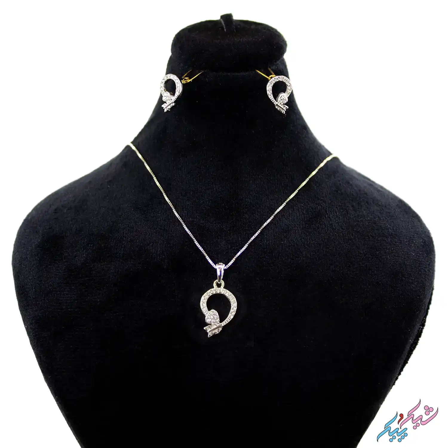 silver-nimset-7-1-1 نیم ست نقره 925 وارداتی زنانه مدل تیر کمان نگین دار