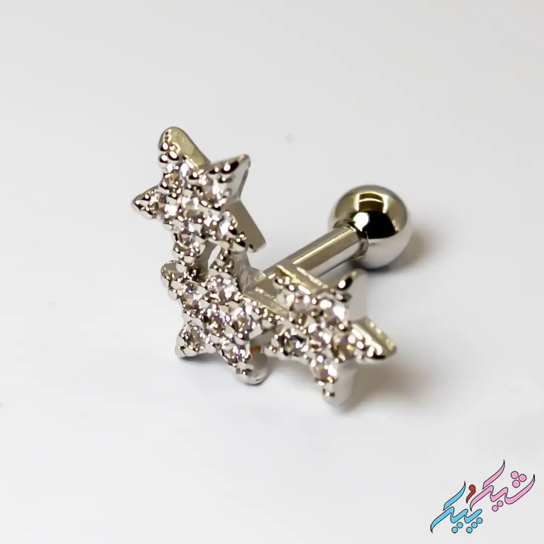 pircing-18-2 پیرسینگ گوش میخی مدل سه ستاره نگینی | شیک و پیک