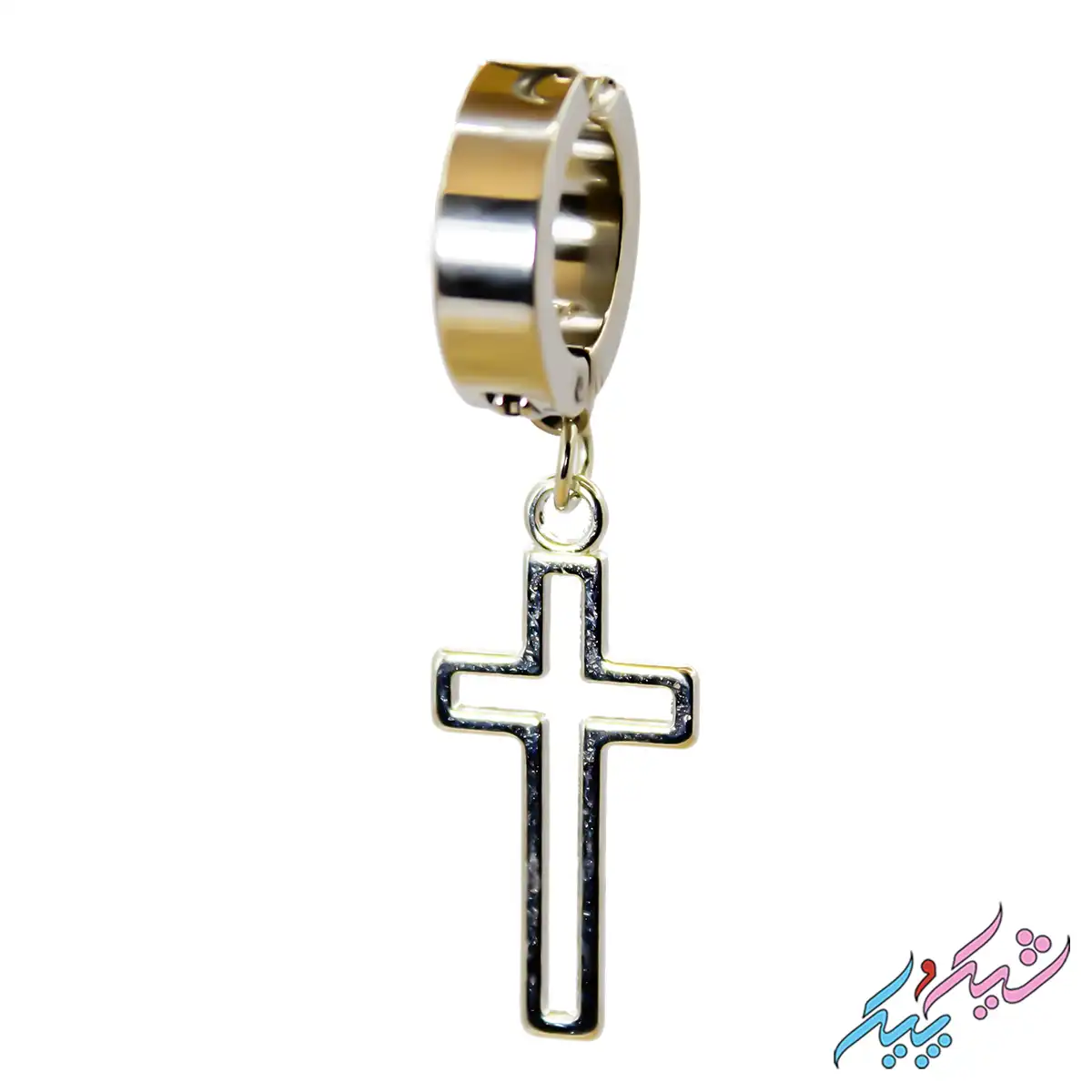 pircing-4-2 ✝️ پیرسینگ حلقهای با آویز صلیب هولو استیل | شیک و پیک ✨